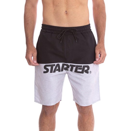 Shorts Starter Faixa Logo - Preto+Cinza